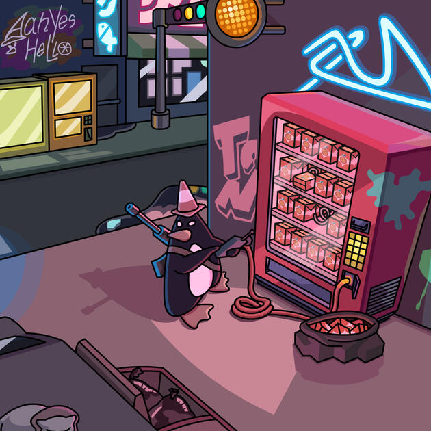 Pipsqueak robbing a vending machine for AahYesHello